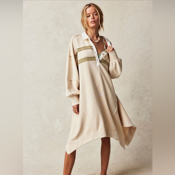 Free People Dresses & Skirts - Free People Blair Sweatshirt Dress In Oatmeal Combo sz Small NWOT Oversized Fit